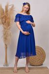 Neşeli butik kadın saks mavisi baby shower şifon hamile elbise HML8060
