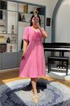 Neşeli butik kadın fuşya müslin kumaş yazlık elbise NBMY3753