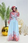 Neşeli butik kadın şifon astarlı çiçek desenli tesettür elbise NMS070