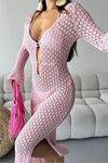 Neşeli butik kadın pembe maxi boy triko pareo NBMYLK28