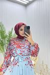 Neşeli butik kadın şifon astarlı çiçek desenli tesettür elbise NMS070