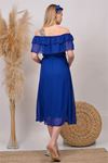 Neşeli butik kadın saks mavisi baby shower şifon hamile elbise HML8060