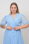 Neşeli butik kadın bebe mavisi kruvaze yaka büyük beden şifon elbise NB8062
