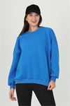 Neşeli butik kadın mavi oversize bisiklet yaka şardonlu sweatshirt FVR001
