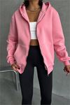 Neşeli butik kadın pembe kapuşonlu içi pamuklu sweat NBG030