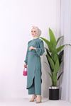 Neşeli butik kadın ithal kumaş etekli tesettür tulum SMS011 - Mint