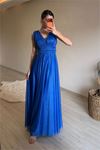 Neşeli butik kadın drapeli ışıltılı kalın askılı abiye elbise NM003