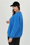 Neşeli butik kadın mavi oversize bisiklet yaka şardonlu sweatshirt FVR001