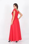 Neşeli Butik Kadın omuz detaylı kayık yaka uzun abiye elbise NB8076