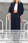 Neşeli butik kadın penye 3 iplik şardonlu kumaş eşofman takımı GTS022 - Lacivert