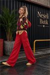 Neşeli butik kadın kırmızı kolej tarzı baklava desenli düğmeli triko hırka NBHT06
