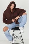 Neşeli butik kadın kapüşonlu cep ve fermuar detaylı sweatshirt FVR003