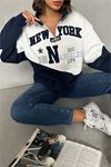 Neşeli butik kadın lacivert fermuarlı New york sweat NBG050