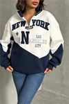 Neşeli butik kadın lacivert fermuarlı New york sweat NBG050