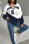 Neşeli butik kadın lacivert fermuarlı New york sweat NBG050