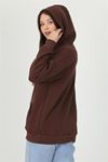 Neşeli butik kadın kahverengi kapüşonlu kanguru cepli üç iplik sweatshirt FVR002