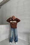 Neşeli butik kadın kahve nakış detaylı kapuşonlu kışlık sweat NBG032