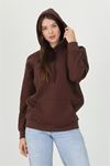Neşeli butik kadın kahverengi kapüşonlu kanguru cepli üç iplik sweatshirt FVR002