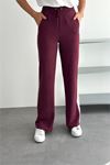 Neşeli butik kadın bordo çift renkli oversize yelekli premium eşofman takımı NBRW5063