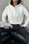 Neşeli butik kadın kapüşonlu kısa sweatshirt GTS025 - Ekru