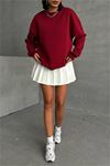 Neşeli butik kadın bordo bisiklet yaka pamuklu sweat NBG031