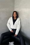 Neşeli butik kadın kapüşonlu kısa sweatshirt GTS025 - Ekru