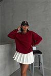 Neşeli butik kadın bordo bisiklet yaka pamuklu sweat NBG031