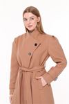 Neşeli butik kadın midi oversize yün kaşe kaban NBPLTN03 - Camel