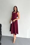 Neşeli butik kadın askılı fiyonk detaylı kloş elbise NBK4185