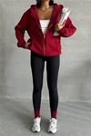 Neşeli butik kadın bordo kapuşonlu içi pamuklu sweat NBG030