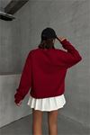 Neşeli butik kadın bordo bisiklet yaka pamuklu sweat NBG031