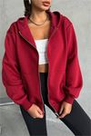 Neşeli butik kadın bordo kapuşonlu içi pamuklu sweat NBG030