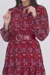 Neşeli butik kadın astarlı etnik desenli şifon elbise RSNB002 - Bordo