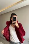 Neşeli butik kadın fitilli desen kadife kısa şişme mont NM005