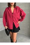 Neşeli butik kadın oversize cep detaylı poplin gömlek NBG072