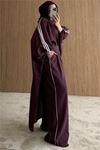 Neşeli butik kadın bordo şerit detaylı oversize tunik pantolon ikili tesettür takım NMS102