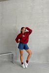 Neşeli butik kadın bordo içi pamuklu nakış detaylı sweat NBG035
