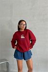 Neşeli butik kadın bordo içi pamuklu nakış detaylı sweat NBG035
