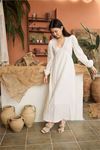 Neşeli butik kadın v yaka astarlı muslin elbise NBDM6022