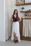 Neşeli butik kadın müslin kumaş asimetrik etek NBNP011