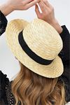 Neşeli butik kadın şerit detaylı %100 hasır şapka NBMHT10