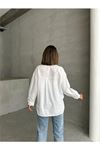 Neşeli butik kadın oversize cep detaylı poplin gömlek NBG072
