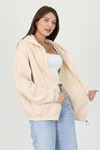 Neşeli butik kadın kapüşonlu cep ve fermuar detaylı sweatshirt FVR003