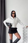 Neşeli butik kadın beyaz 3 iplik şardonlu kapüşonlu fermuarlı crop sweatshirt NBG6224