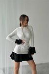 Neşeli butik kadın büzgülü bluz mini elbise NBDF024