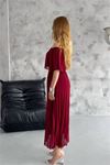 kadın madonna yaka piliseli şifon elbise DPK2099