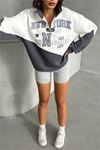 kadın antrasit fermuarlı New york sweat DPG050